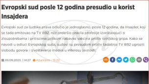 Presuda u korist Insajdera